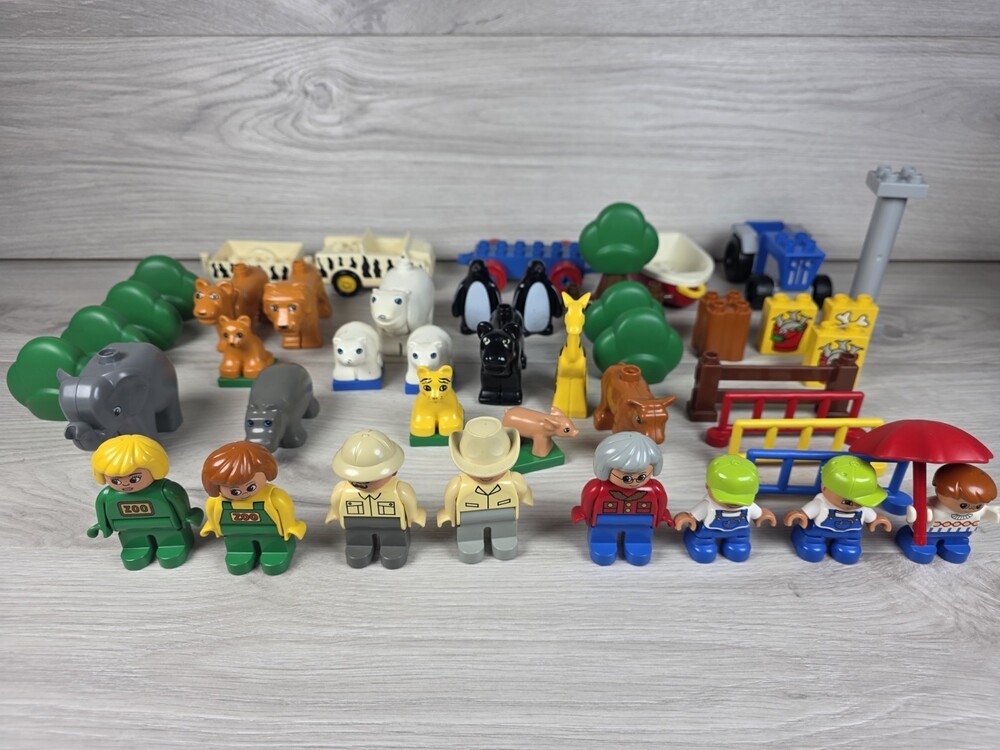 Vtg Lego Duplo Lot Of Animal Zoo Farm Replacement 45 Pcs People Lions Hippo SU6